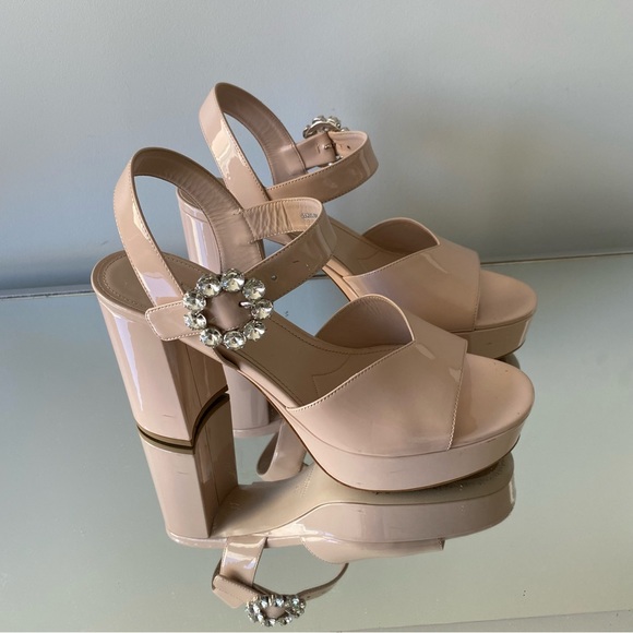 MIU MIU nude patent leather platform sandals with crystal 39 - Picture 2 of 3